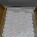 The Tiles Plaza 10-Sheet Peel and Stick Backsplash, 12" x 11.5" White Long Hexagon Self-Adhesive Wall Tile, Stone Composite Stick On Decorative Mosaic Tile for Kitchen Bathroom Fireplace