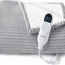 Bedsure GentleSoft Heated Blanket Electric Throw - Soft Ribbed Flannel Electric Blanket, Heating with 4 Time Settings, 6 Heat Settings, and 3 hrs Timer Auto Shut Off (50x60 inches, Light Grey) (Harbor Mist)