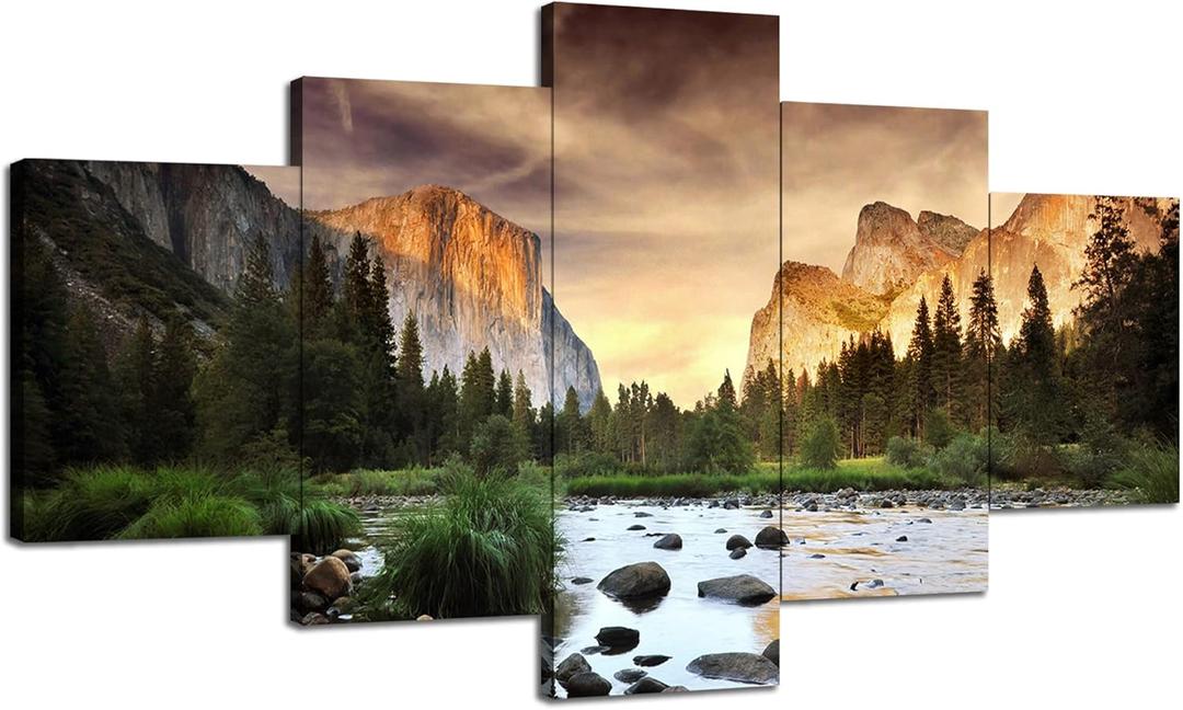 Artbrush Tower Yosemite Wall Art Yosemite National Park Wall Decor Mountains Landscape Picture Frame California Canvas Print Sunset Poster Painting Home Living Room Decoration(60''Wx32''H) (60Lx 32W-50)