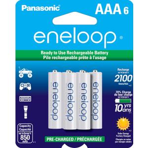 Eneloop Panasonic BK-4MCCA6BA AAA 2100 Cycle Ni-MH Pre-Charged Rechargeable Batteries, 6-Battery Pack