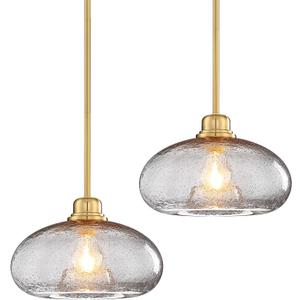 2 Pack 11" Large Pendant Lights Kitchen Island, Modern Gold Hanging Light with Grey Seed Glass Shade,Small Chandelier Lighting for Dining Room,Entryway,DD029-1-H2 (Gray)