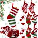 8 Pcs Mini Christmas Stockings 2 x 5 Knit Stocking Small Xmas Baby Christmas Hanging Stocking Stripe Snowflake Pine Tree Xmas Tiny Stocking Set for Christmas Tree Gift Ornaments Decor