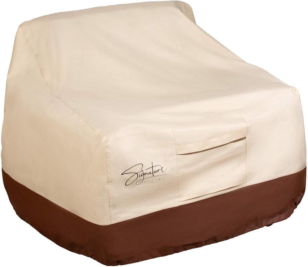 Signature Living Outdoor Waterproof Patio Chair Covers, Durable 600D UV-Coated Polyester Outdoor Chair Covers for All-Weather Protection (Tan, Large 40 Inch)