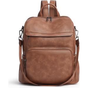 Anti-Theft Backpack Purse for Women, Convertible 3-in-1 Vegan Leather Backpack with Hidden Zipper, Adjustable Shoulder & Crossbody Bag for Travel and Daily Commute (A Two Toned Brown)