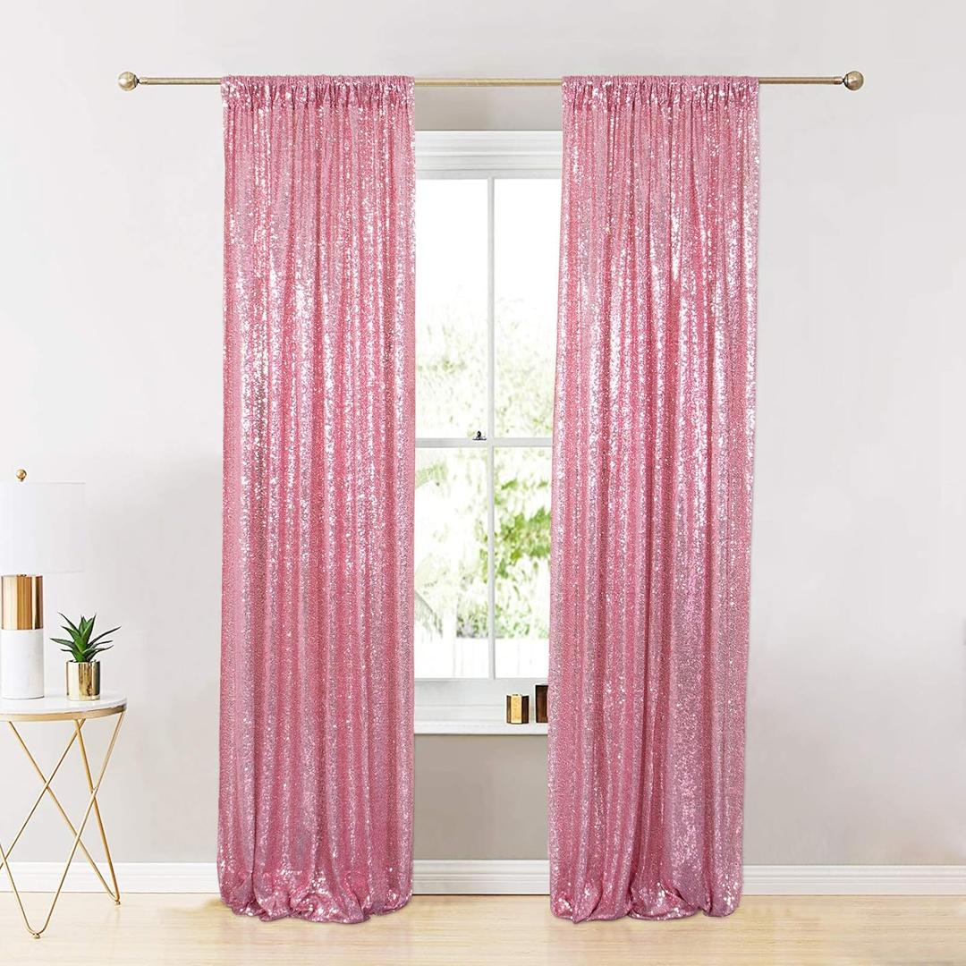ShinyBeauty Sparkle Backdrop Curtain Fuchsia Pink 2 Panels Set Sequin Photo Backdrop 2FTx8FT Sequin Backdrop Curtain Pack of 2