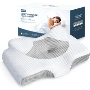 Osteo Cervical Pillow for Neck Pain Relief, Hollow Design Odorless Memory Foam Pillows with Cooling Case, Adjustable Orthopedic Bed Pillow for Sleeping, Support for Side Back Sleepers, Queen(25.5*16.5*5.2/4.1 inches)