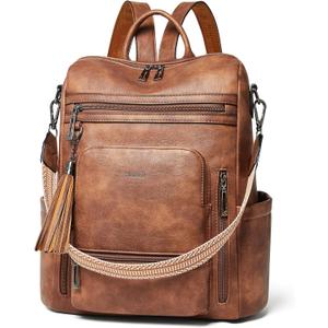 Shrrie Vegan Leather Laptop Backpack for Women 15.6 inch Work Backpack Fashion Travel Backpack Purse for Travel College Work (1 Two-toned Brown)