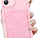 KANGHAR Case for iPhone 16 Plus Card Slot Phone Case, Cute Bow Design with Card Holder for Women Girls Slim Shockproof Wallet Cover-Pink