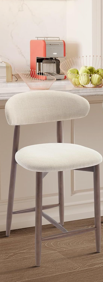COLAMY Counter Height Bar Stool, Kitchen Bar Stools with Back, Mid Century Modern Upholstered, with Wood Legs for Kitchen Island Dining Room Bar, Beige
