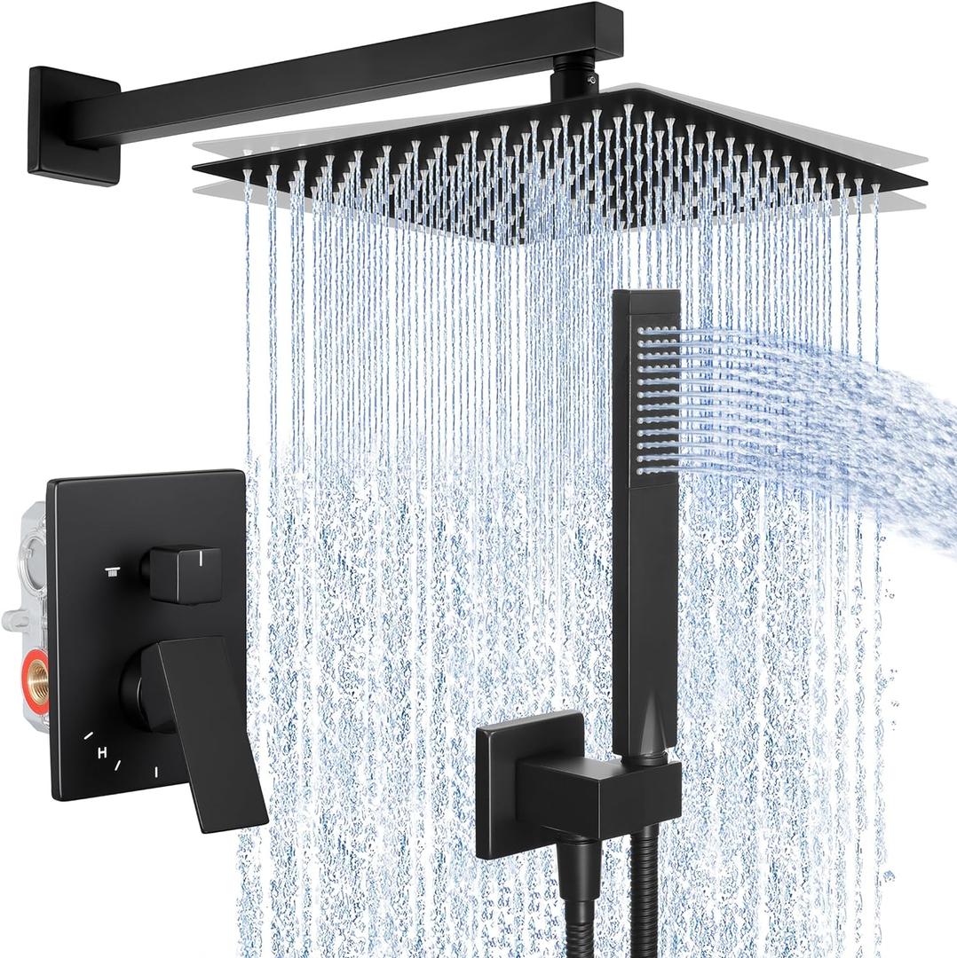 KES Shower Faucet, Shower Faucets Sets Complete 12 Inch Rain Shower Head with Handheld Spray, Pressure Balance Shower System (cUPC Certified Shower Valve Included), Matte Black, XB6230F18S12-BK