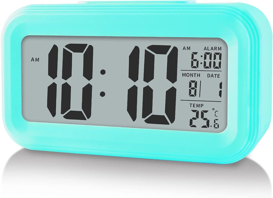 Digital Alarm Clock with Indoor Temperature, Battery Operated,Snooze Model,12/24H Display for Bedrooms Heavy Sleepers Kids Travel Bathroom Desk Smart Clock (Blue)