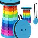 AMPMG Portable Collapsible Stool  Adjustable Height Folding Stool for Camping, Hiking, Fishing, BBQ, Travel, Outdoor Use Lightweight, Heavy-Duty Support, Portable Seat with Carry Strap (Rainbow)