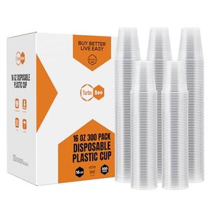 Turbo Bee 16 oz Clear Plastic Cups, 300 Count Disposable Party Cups for Beer, Soda & Iced Drinks, Bulk Cups for Barbecues & Large Gatherings