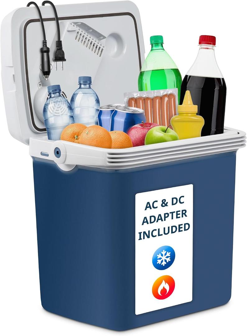 Ivation Electric Cooler & Warmer with Handle |27 Quart (25 L) Portable Thermoelectric Fridge For vehicles & Trucks| 110V AC Home Power Cord & 12V Car Adapter for Camping, Travel & Picnics
