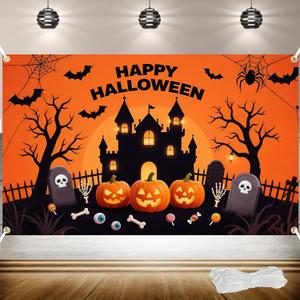 Halloween Decorations Backdrop Banner 5x3Ft Classic Mouse Pumpkin Ghost Style Happy Halloween Party Decorations Banner Background Photo Booth Props for Home Indoor Outdoor Party Supplies