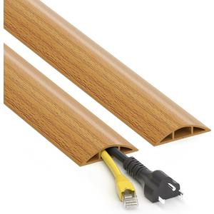 Floor Cord Cover 4ft, Yellow Oak Wood Cord Hider Floor Hide Extension Cords, PVC Cable Management Cover, Cable Protector Wire Cavity W0.6in x H0.32in