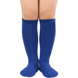 Zando Kids Soccer and Baseball Knee High Socks - Girls Cotton Long Seamless Socks for 3-12 Years (Pure Blue)