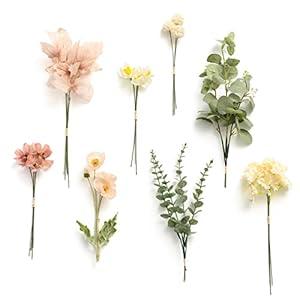 Ling's moment Artificial Greenery Stems Box Set, 31pcs with 8 Kinds of Faux Greenery Picks for DIY Bridal Bouquets Wedding Floral Arrangement Table Centerpieces, Nude & Yellow
