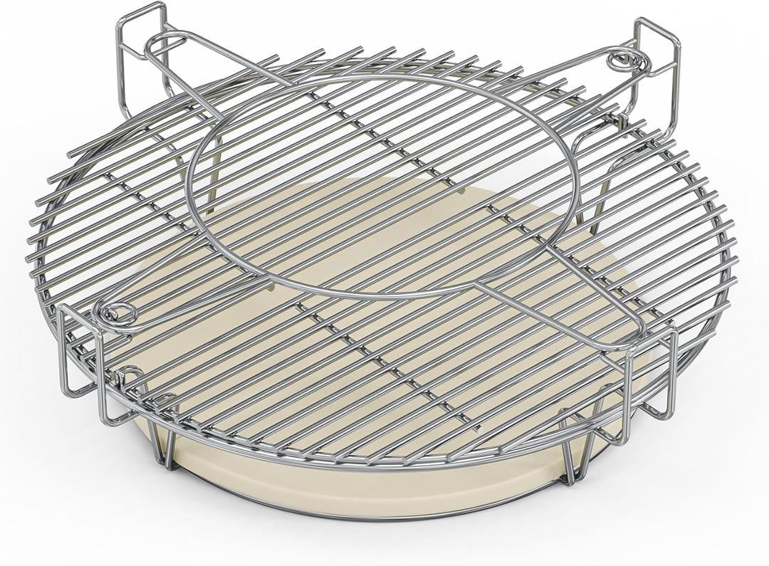 SafBbcue 18" Cooking Grate System for Kamado Joe Classic and Other Kamado Grills, Multi-Level Cooking Rack for Large Big Green Egg BGE Charcoal Grill, Flexible Grill Grate Base Set with Heat Deflector