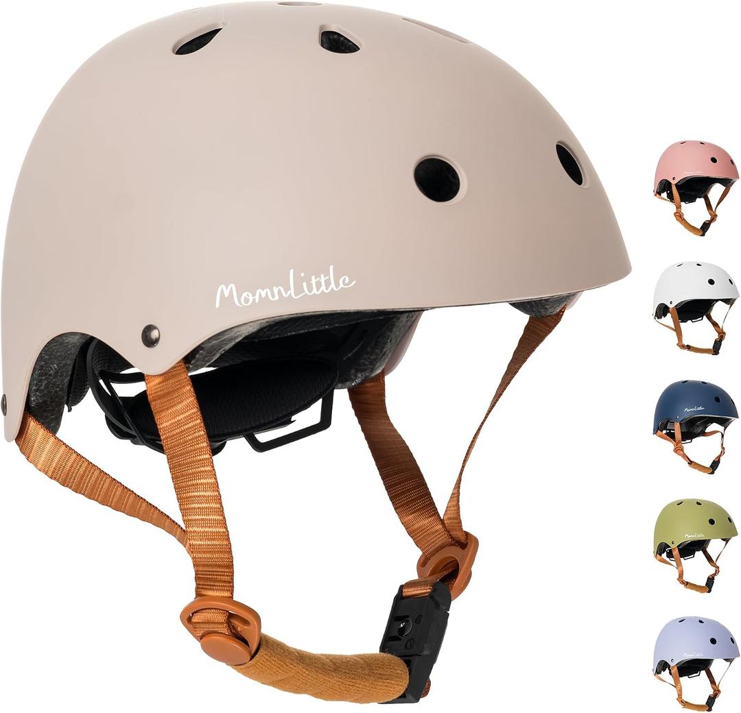 MomnLittle Kids Bike Helmet with Pinch-Free Magnetic Buckle, CPSC Certified Toddler Bicycle Helmet for Boys Girls, Adjustable Multi-Sport Helmet for Scooter Skateboard, Warm Grey, Small