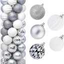 45Pcs 6cm/2.36inch Christmas Balls Glitter Ornaments Set, Shatterproof Plastic Xmas Tree Hanging Ornament, Christmas Decorations Balls for Holiday Festival Wedding House Bar Party(Silver/White)