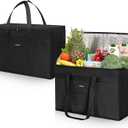 JUNGYOON Heavy-Duty Insulated Grocery Bags & Insulated Bag  Collapsible Cooler Bag with Zippered Top (20''x10''x13'', 2 Pack-Black-42L)