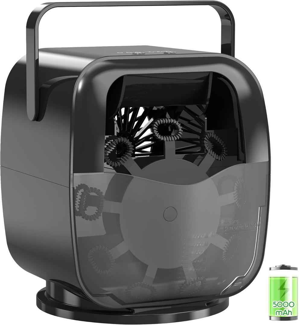 5000mAh Rechargeable Bubble Machine, 90/180/360 Auto Rotation, 3 Speeds, Automatic Bubble Blower for Parties, Weddings, Getherings Indoor Outdoor, Bubble Maker Toy for Toddlers, Kids, Pets