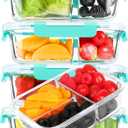 M MCIRCO [5-Pack, 36 oz] Glass Meal Prep Containers 3 Compartment with Lids, Glass Lunch Containers,Food Prep Lunch Box,Bento Box,Microwave, Oven, Freezer, Dishwasher (4.5 Cups, Green)