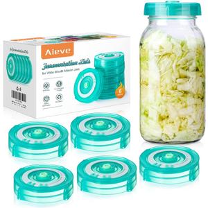 AIEVE Fermentation Lids, 6 Pack Mason Jar Fermenting Kit for Wide Mouth Jars to Make Sauerkraut, Kimchi, Pickles