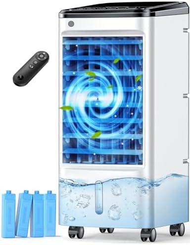 FANCOLE Windowless Portable Air Conditioners with 4 Ice Packs, 12H Smart Timer for Auto-off, 26Ft Remote, Top Fill Dual Tank, 3Speeds Evaporative Air Cooler, 70°Auto Swing Swamp Cooler Air Conditioner