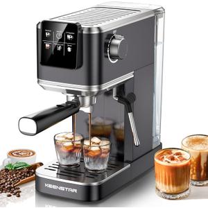 KEENSTAR 20Bar Espresso Machine with Rapid Cold Brew, Hot & Iced Coffee Machine, Espresso Maker with Milk Frother Steam Wand, Touch Screen with 40oz Water Tank for Latte, Cappuccino, Gift (Black)