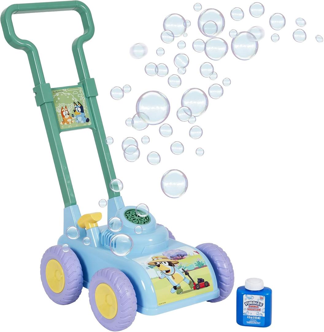 BLUEY Bubble Lawn Mower for Toddlers, Bubble Blowing Machine with Sound for Indoor and Outdoor Gardening Toy, Plays Bluey Music, Birthday, Party Favor for Preschool Girls and Boys