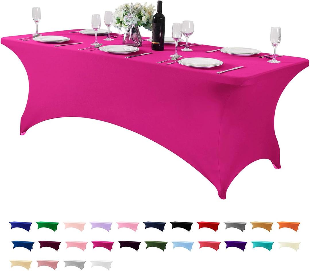 Spandex Table Cover for 8FT or 4ft or 6ft Table Universal Fitted Stretch Tablecloth for Party, Banquet, Wedding and Events-Fuchsia (96" x 30" (Rectangular))