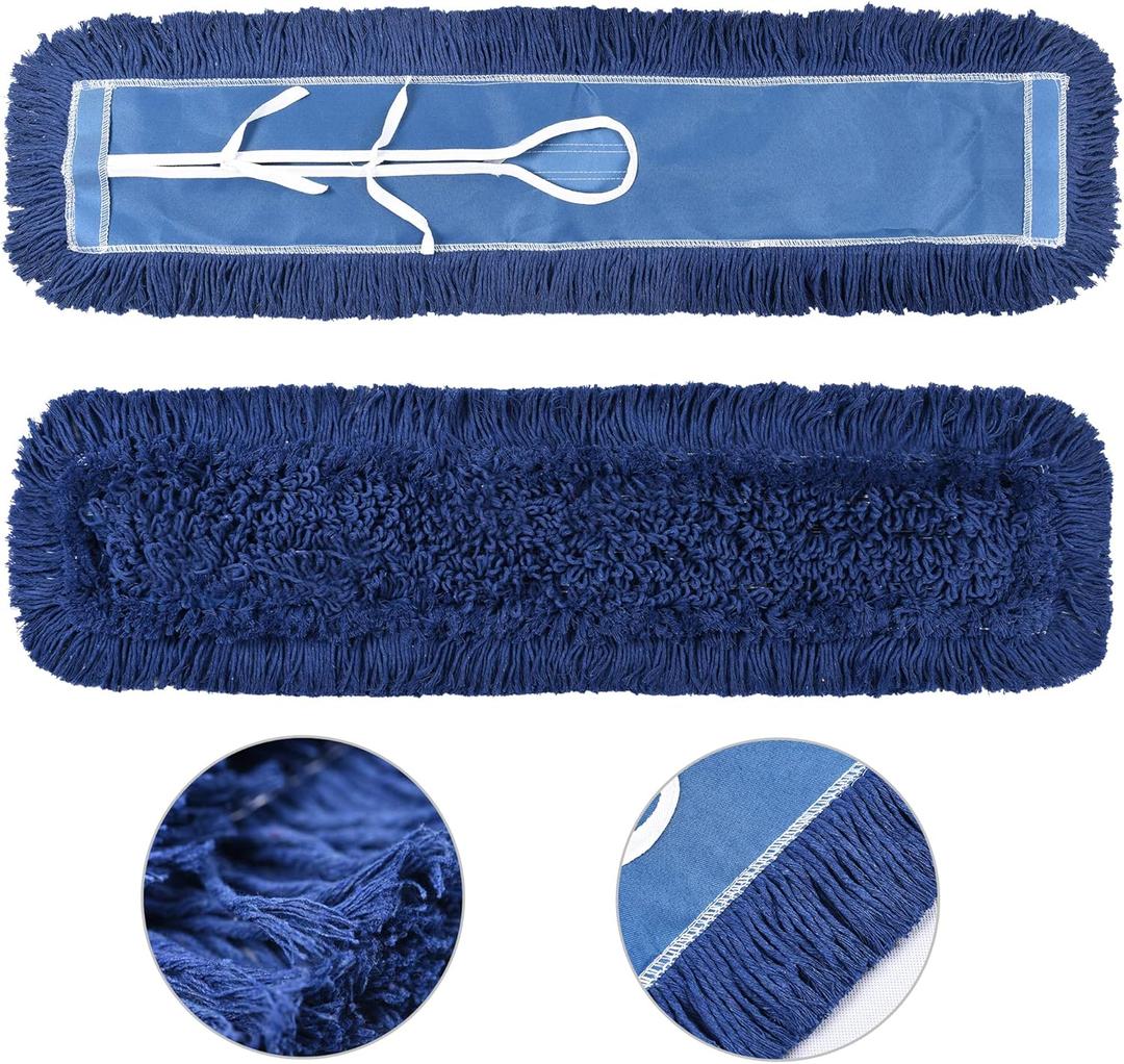 Matthew Cleaning 36'' Industrial Strength Cotton Dust Mop Refill Washable Replacement Heads for Residential & Commercial Use Fit Standard Dust Mop Frames, Hardwood, Laminate, Concrete Floors (Blue)