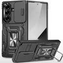 Ring Kickstand Magnetic Case Compatible with Samsung Galaxy Z Fold 7 with Slide Camera Lens Protector, Rotate Metal Stand, Military Grade Protection, Heavy Duty Anti-Scratch Shockproof Phone Case (Black)