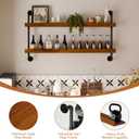 Industrial Wine Rack Wall Mounted, Solid Wood Shelf with Metal Pipe Brackets, 2-Tier Rustic Hanging Organizer for Wine Bottle Storage in Kitchen, Bar, Pub, Cellar(Walnut Brown, 48 Inch), S2T48