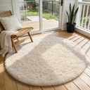 Ophanie Round Rug 3Ft Ivory Circle Area Rugs, Fluffy Fuzzy Small Bedroom Carpet 3 Foot, Plush Shag Floor Cream Living Room Circular Aesthetic Decor for Kids Teen Boys Baby Girls, Nursery,Classroom