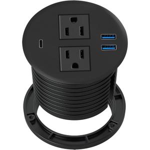 Kungfuking Desktop Power Grommet with PD 20W USB C,Recessed Power Outlets with 2 AC Plugs and 3 USB Charging Ports,Hidden Power Strip for Office Kitchen Cabinet Conference Room