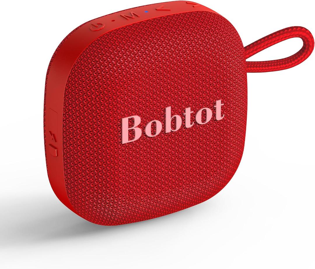 Bobtot Portable Bluetooth Speakers, Wireless IPX7 Waterproof Mini Speaker with 16H Playtime, Loud Stereo Sound, TWS, Built-in Microphone, Small Size with Lanyard, Red