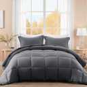 SunStyle Home Queen Comforter Set Dark Grey, 3 Pieces Lightweight Comforters Queen Size Solid Box Stitched Bedding Sets, Soft Breathable Down Alternative Bed Set with 2 Pillow Shams for All Seasons