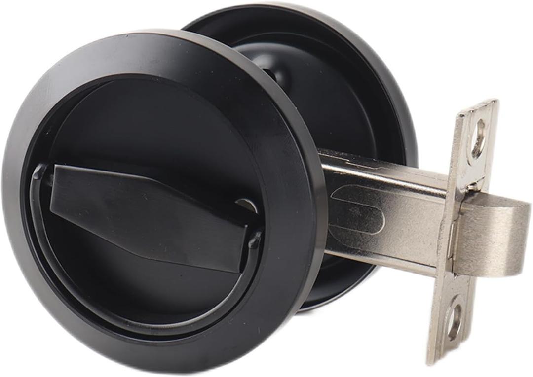 Dixiao Stainless Steel Black Round Recessed Door Lock, Hidden Install Cup Door Knob Lock, Recessed Door Handles, Flat Door Pulls Latch Knob, Pocket Door Handle Without Keys