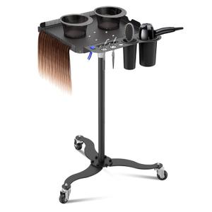 Metal Salon Tray on Wheels with 2 Magnetic Bowls, Hairstylist Holder and Hair Separator Stand (Black)