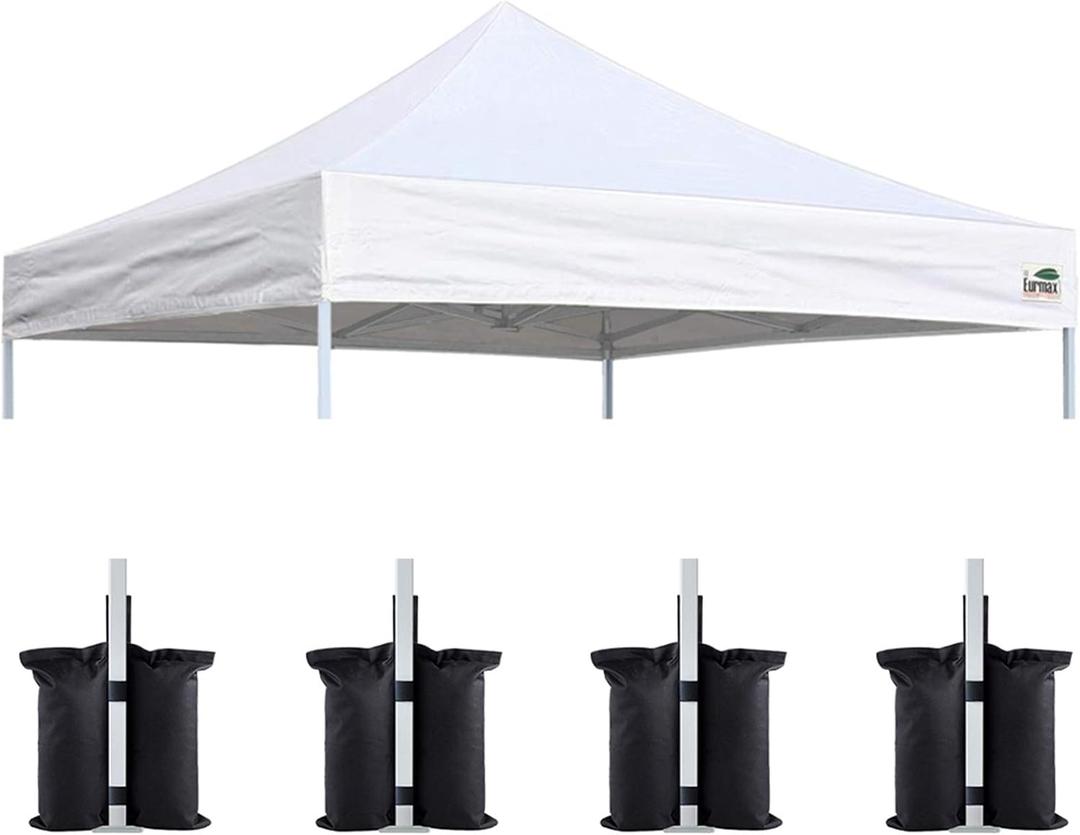 Eurmax USA 10x10 Pop Up Canopy Replacement Top,Universal Instant Canopy Cover ONLY,Heavy Duty UPF 50+ UV Protection,Water & Wind Resistant Tarp, 4 Sand Bags (White)