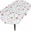 Pioggia Oval Vinyl Fitted Tablecloth with Flannel Backing Elastic Table Cloth Waterproof Oil-Proof Plastic Table Cover Best for Up to 42" x 60" (Red Flower)