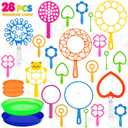 Roberly 28 Pcs Big Bubble Wands Set Bulk for Kids Summer Outdoor Activities Party Favors Gifts Birthday Games, Giant Bubbles Making Toys with Tray