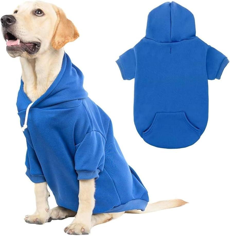 Dog Sweaters for Medium Dogs Dog Hoodie Solid Soft Brushed Fleece Clothes Sweatshirt with Pocket, Blue, Size M
