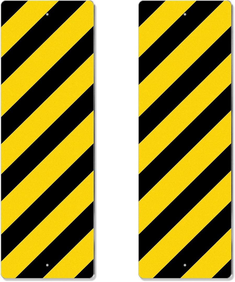 Therwen 2 Pcs large Reflective Sign Post Panel Aluminum Customized Outdoor Fence Resistant Street Warning Signs Post Panel Black on Yellow Reflective Road Markers(24 x 8 Inch)
