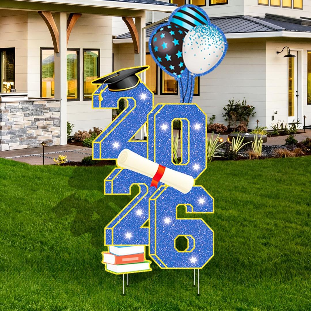 3.5FT Large Class 2026 Graduation Yard Sign Yard Decorations Congrats Graduation Lawn Signs 2026 Grad Yard Signs with Stakes for Outdoor Indoor Congrats Graduation Party Decoration Supplies (Blue)
