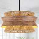 19.7" Hand-Woven Rattan Chandelier for Dining Room, 4-Light Boho Farmhouse Adjustable Hanging Light Fixture for Kitchen Island Living Room Bedroom Hallway