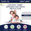 Twin Extra Long (XL) Mattress Protector - Zippered Waterproof Mattress Cover - Hypoallergenic Dust Allergen Proof Encasement - Deep Pocket Cotton Terry Top